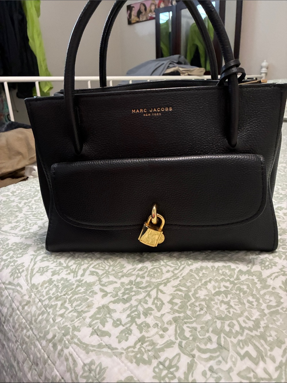 Marc Jacobs Black Pebbled Leather Satchel with Gold Padlock - Picture 10 of 11